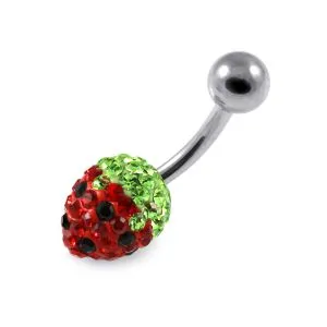 316L Surgical Steel Crystal Stone Strawberry design Navel Belly Ring