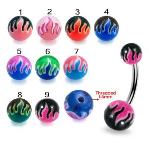 316L Surgical Steel  Banana Belly Bar With Fire UV Balls
