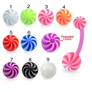 UV-Arcylic Bio Flex Length Banana Belly Bar With UV Fancy Beach Balls