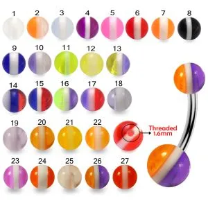 316L Surgical Steel Banana Belly Bar With UV Stripe Balls