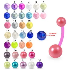Bio Flex Length Banana Belly Bar With UV Acrylic Pearl Balls