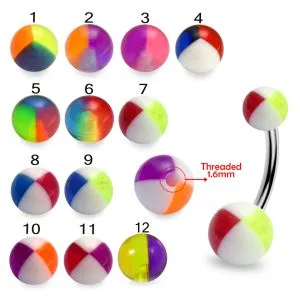 316L Surgical Steel Banana Belly Bar With Assorted Hand Painted Beach Balls