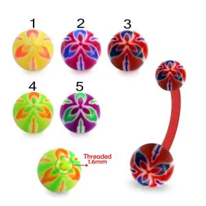Bio Flex Banana Belly Bar With UV Acrylic Colorful Fancy Balls