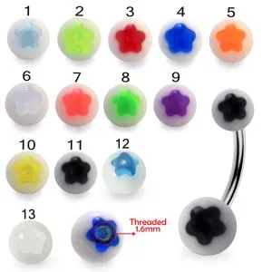 316L Surgical Steel Banana Belly Bar With Star UV Balls