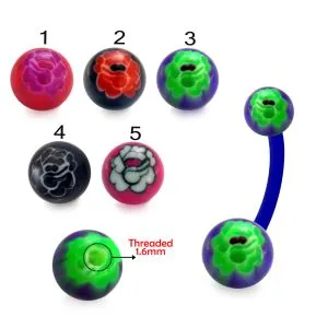 Bio Flex Banana Belly Bar With Hand Painted UV Balls
