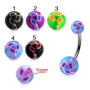 316L Surgical Steel Banana Belly Bar With Tri Line Painted UV Balls