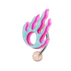 UV-Acrylic Flaming Top Belly Ring with Hinged Surgical Steel Rod