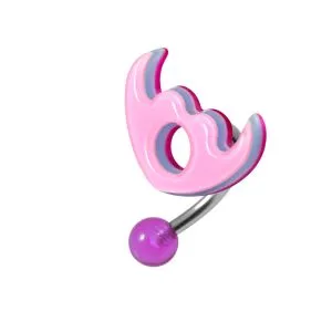UV-Acrylic Horned Heart Belly Ring with Top Hinged Surgical Steel Rod