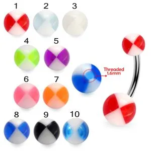 316L Surgical Steel Banana Belly Bar With Fancy Acrylic UV Beach Ball