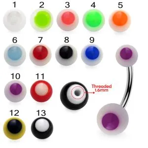 316L Surgical Steel Banana Belly Bar With Eyeball Design UV Ball