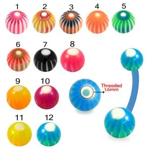 Bio Flex Banana Belly Bar With Double Color Swirl UV Ball