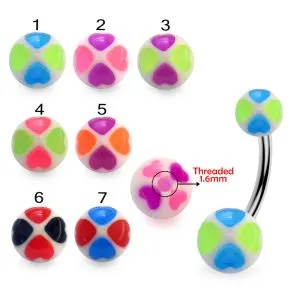316L Surgical Steel Banana Belly Bar With Flower Heart UV Balls