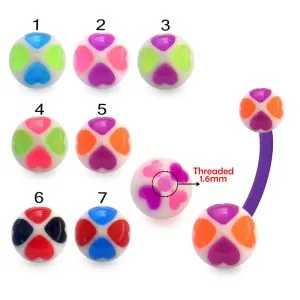 Bio Flex Banana Belly Bar With Flower Heart UV Balls