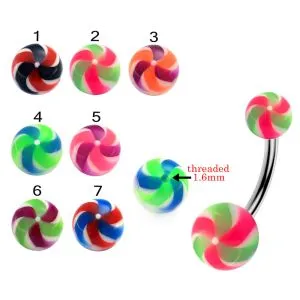 316L Surgical Banana Belly Bar With Spacer Beach UV Balls