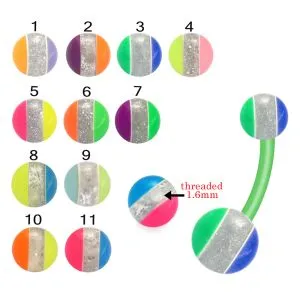 Bio Flex Banana Belly Bar With Centered glitter with colorful UV Balls