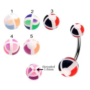 316L Surgical Steel Banana Belly Bar With Hand Painted Multi Color UV Balls