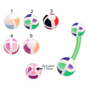 Bio Flex Banana Belly Bar With Hand Painted Multi Color UV Balls