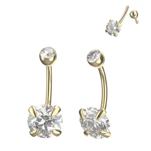 9K Yellow Gold Round Shape CZ with Internally Threaded Top Stone Ball Navel Piercing