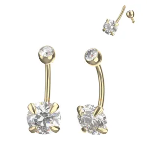 14K Yellow Gold Round Shape CZ with Internally Threaded Top Stone Ball Navel Piercing