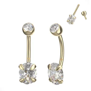14K Yellow Gold Oval-Shaped CZ Stone Internally Threaded with Top Stone Ball Navel Piercing