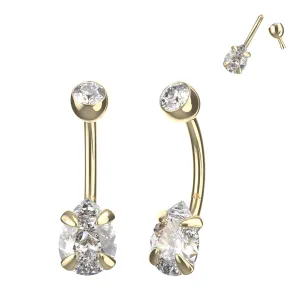 14K Gold Radiant Tear-Shaped CZ with Internally Threaded Top Stone Ball Navel Piercing