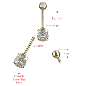 9K Gold Radiant Tear-Shaped CZ with Internally Threaded Top Stone Ball Navel Piercing
