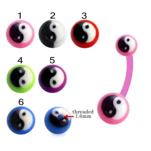 Bio Flex Banana Belly Bar With Hand Painted Ying Yang Design UV Balls