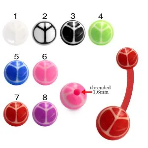 Bio Flex Banana Belly Bar With Hand Painted Peace Design UV Balls