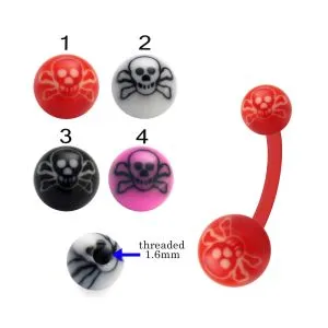 Bio Flex Banana Belly Bar With Hand Painted Skull Design UV Balls
