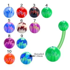 Bio Flex Banana Belly Bar With Hand Painted Colorful Arrow Design UV Balls