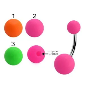 316L Surgical Steel Banana Belly Bar With Neon Color UV Balls