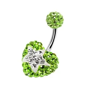 316L SS Light Green Crystal stone Heart With White Star Crystal Navel Ring