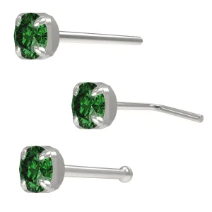Square Shaped claw setting in Round Stone Jeweled 925 Sterling Silver Nose Pin