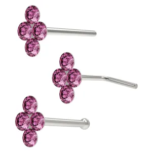 Four Stoned Rhinestone Jeweled 925 Sterling Silver Nose Pin