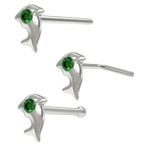 Single Rhinestone Jeweled Dolphin 925 Sterling Silver Nose Pin