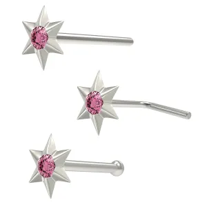 Hexagon Star shaped Single Stoned Rhinestone Jeweled 925 Sterling Silver Nose Pin