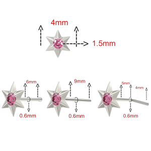 Hexagon Star shaped Single Stoned Rhinestone Jeweled 925 Sterling Silver Nose Pin