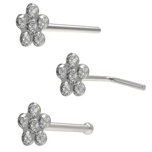 Flower shaped Multi Stoned Rhinestone Jeweled 925 Sterling Silver Nose Pin