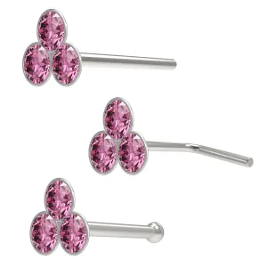 Three Stoned High Quality Rhinestone Jeweled 925 Sterling Silver Nose Pin