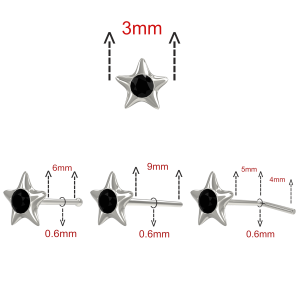 Pentagon Embossed Star Shaped Single Stoned Rhinestone Jeweled 925 Sterling Silver Nose Pin