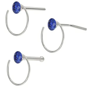 Half Coil Shaped Single Stoned Rhinestone Jeweled 925 Sterling Silver Nose Pin