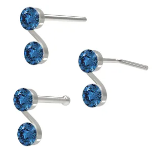 S shaped Double Stoned Rhinestone Jeweled 925 Sterling Silver Nose Pin
