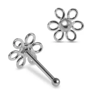 Spiral Petals 925 Sterling Silver Nose Stud with Filigree Flower Design