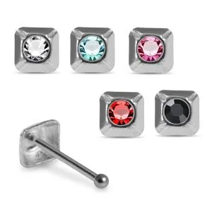 Radiant Solitude Single Stoned Embossed Square 925 Sterling Silver Nose Stud