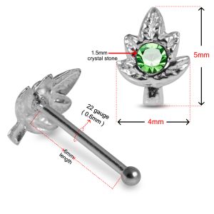 Sparkling Cannabis Gem-Encrusted Marijuana Leaf 925 Sterling Silver Nose Stud