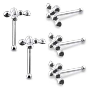 Embossed Dainty Cross Design 925 Sterling Silver Nose Stud