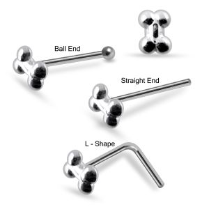 Embossed 925 Sterling Silver Nose Stud with Dog Bone Design
