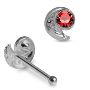 Elegant Half-Wing Center Stone 925 Sterling Silver Nose Stud 