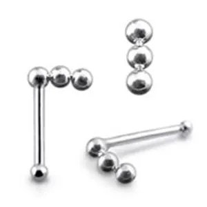 Trendy Three Ball Chain Design 925 Sterling Silver Nose Stud