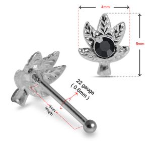 Getting High Marijuana Leaf Design with Single Stone Accent 925 Sterling Silver Nose Stud